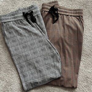 Jogger Style Dress Pants (2 pairs) Black/White Checked & Brown/Beige Tartan (M)